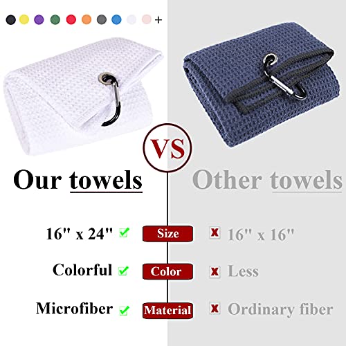 VIVIDLY 2 Pack 16x24" Microfiber Golf Towels with Heavy Duty Carabiner Clip - White