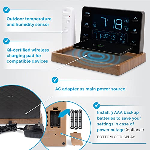 Wireless Charging Alarm Clock with Weather Display & Sensor