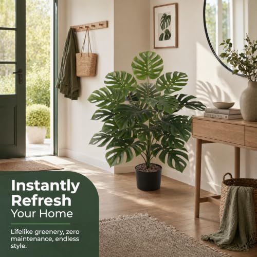 40-Inch Artificial Potted Monstera Tree - Lifelike Indoor Outdoor Floor Plant