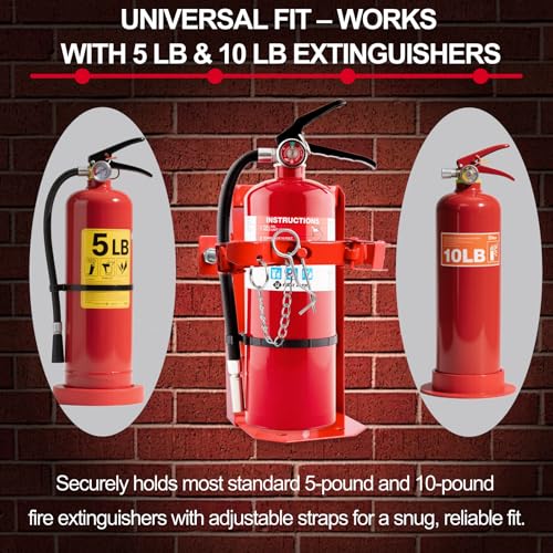 Fire Extinguisher Mount for 5 lb & 10 lb Extinguishers? Heavy-Duty ST12 Steel Wall Bracket, Rust-Resistant Powder-Coated Finish, Adjustable Straps, Replaces Amerex 809, Ideal for Home, School, Garage