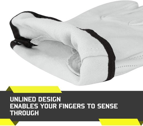 Glove Station Unlined Top Grain Leather Work Gloves - Durable Beige Driver Gloves for Trucking, Welding & Gardening