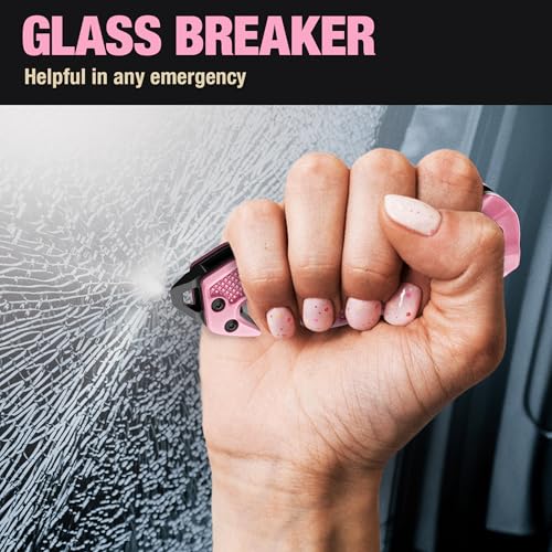 Pink GOOD WORKER 2.95” Serrated Pocket Knife - Tactical Folding Knife with Glass Breaker & Seat Belt Cutter - Women's Survival EDC Tool