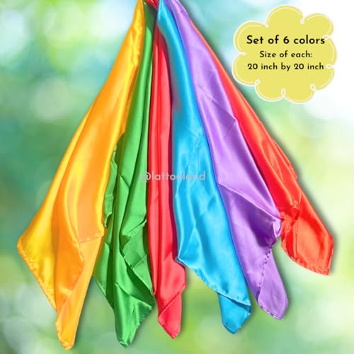 Multicolor Sensory Play Scarves for Kids - 6 Pack, 20x20in Soft Silks for Dance & Development