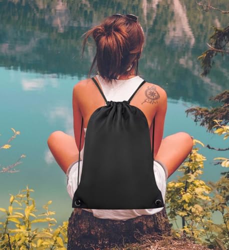 Large Drawstring Backpack - 2PCS Cinch Bag for Gym, Travel, Black