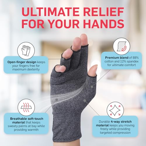Compression Gloves for Arthritis Relief - Medium Grey