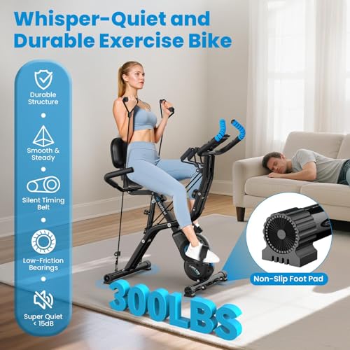 Foldable Exercise Bike with 8-Level Magnetic Resistance - Blue