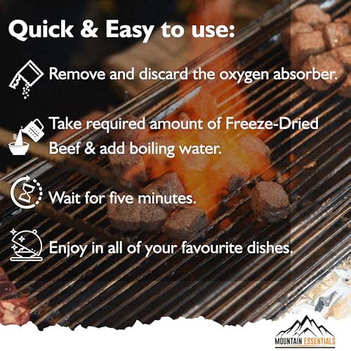 Mountain Essentials Freeze Dried Diced Beef - Fully Cooked, High Protein, 240g, Ready-to-Eat Meal Prep