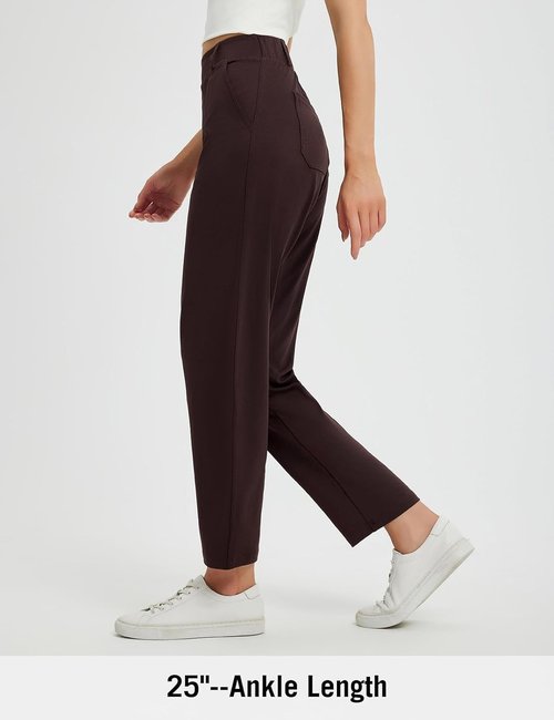 Baleaf Women's Ankle Barrel Pants - Stretchy Travel Slacks with Pockets | Petite Fit