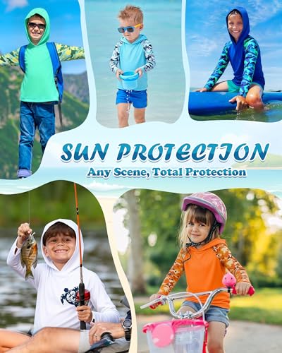Boys UPF 50+ Rash Guard Swim Hoodie - Long Sleeve Fishing Shirt