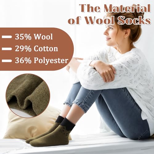 Justay 5 Pairs Wool Socks for Women, Winter Warm Cute Cat Crew
