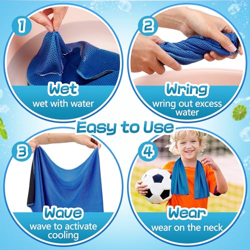 Kids Cooling Towels 4 Pack 9x30 Inches UPF 50 Breathable & Soft for Hot Weather - Blue, Black, Grey, Royal Blue