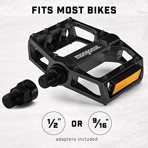 Mongoose Adult Mountain Bike Pedals, Set of 2, Lightweight Alloy with Reflectors