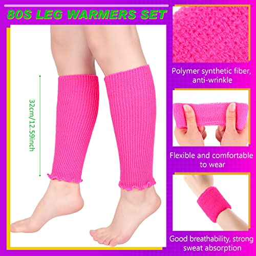 Kids Neon Leg Warmers with Headband and Wristbands - Pink & Rose Red