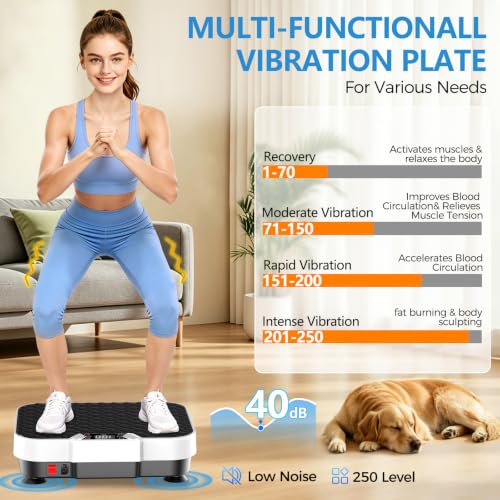 Vibration Plate Exercise Machine - 250 Levels, Auto Mode, Black