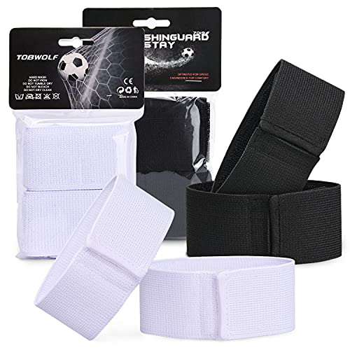 TOBWOLF 4PCS Black & White Soccer Shin Guard Straps - Anti-Slip Sports Football Ankle Supports