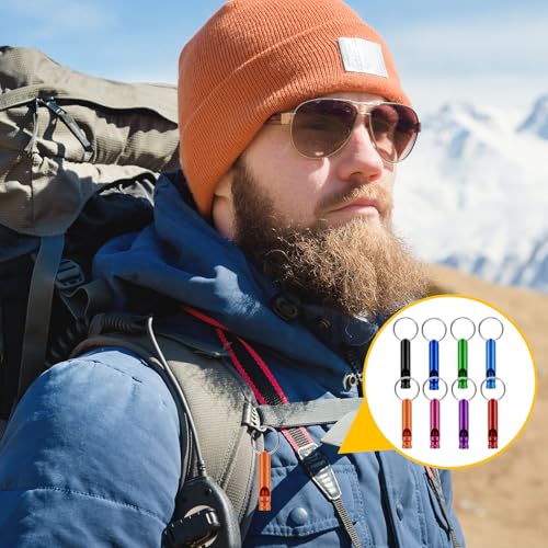 Mini Aluminum Emergency Whistles with Keychains - 24 Pieces