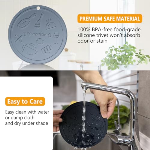 Silicone Trivet Mats - Heat Resistant Pot Holders, Non-Slip - Black Gray