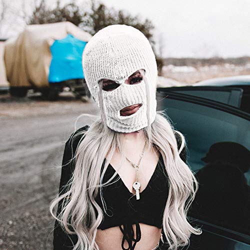 Thermal Knit Ski Mask - Full Face Cover - One Size - White