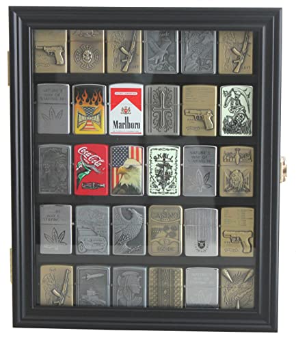 Black Wall Mount Display Case for Zippo Lighters - Holds 30 Collectibles