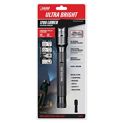 Feit Electric 1700 Lumen LED Tactical Flashlight - 9.76 in, Aluminum, Zoomable Bezel, 4-C Battery Required