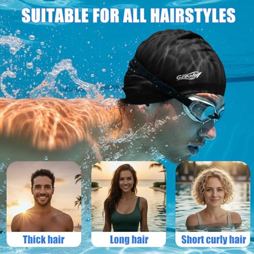 High Elasticity Swim Cap - Breathable Hair Protection for All - Black / Medium