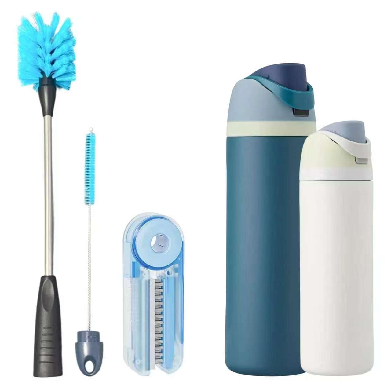 BOSORIO 2-in-1 Bottle Brush with Straw Brush for Owala Water Bottle, 15in Long Handle Stainless Steel Bottle Brush and Straw Cleaner Brush, Multifunctional Detail Brush for Coffee Mug Lid
