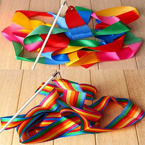 2-Pack Rainbow Rhythmic Gymnastics Ribbons with Wands for Kids Dancing