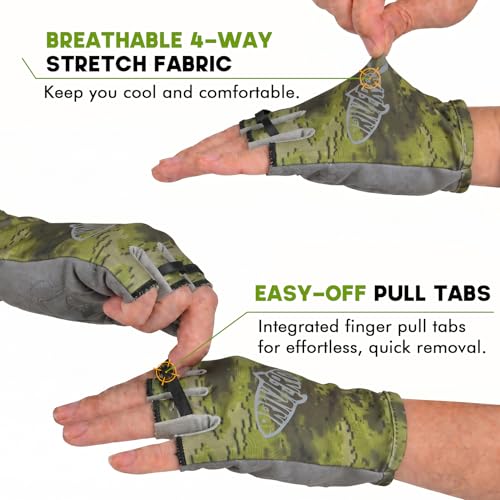 Fingerless Fishing Gloves - Shortened Wrist UPF50+ - Camo Green - Lightweight & Breathable