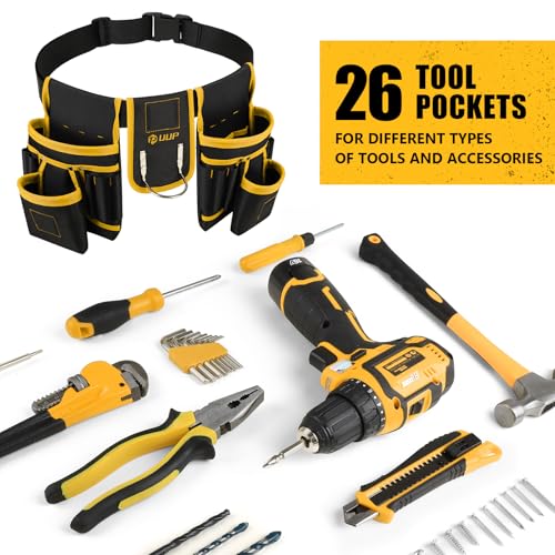 Magnetic Tool Belt for Men, 26 Pockets Heavy Duty Tool Pouch, Magnet Holster Nail Utility Toolbelt Detachable Adjustable Waist Holder for Handyman Contractor Mechanic Plumber Roofer Carpentry Dad Gift