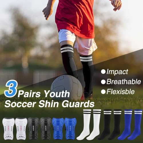 YtotY M Soccer Shin Guards & Long Socks Set for Kids 3'11-5'4 Tall, Impact-Resistant Youth Football Protective Gear