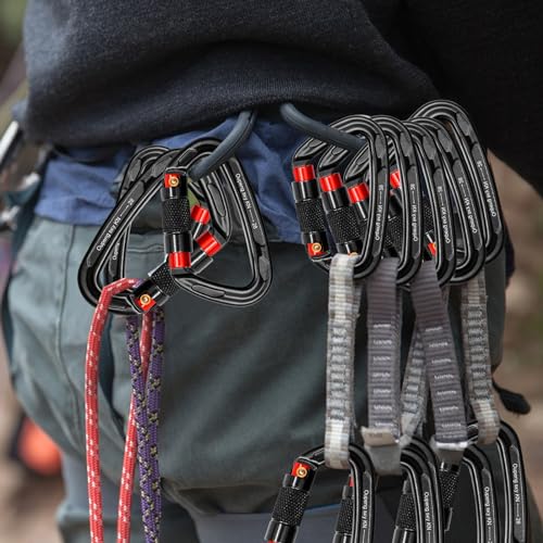 Heavy Duty Auto Locking Carabiner Clips - 28KN - Black & Red