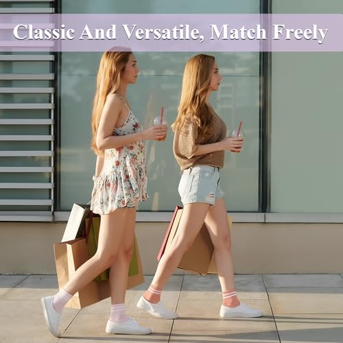 Women's Retro Striped Crew Socks - 8 Pairs Athletic Ankle Socks
