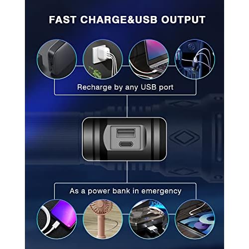 Super Bright Rechargeable Flashlights 2500000 High Lumens,Waterproof Tactical Powerful Led Flashlight Battery Powered with 5 Modes Zoomable Fast Charge,Handheld Flashlight for Camping
