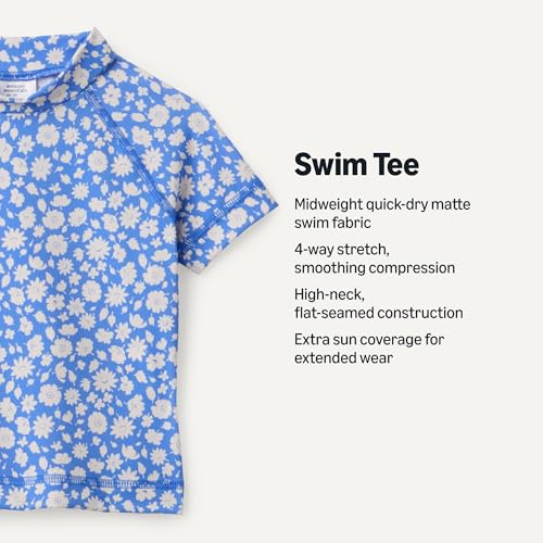 Girls' Short Sleeve High-Neck Rashguard T-Shirt - Small Blue Ditsy Floral
