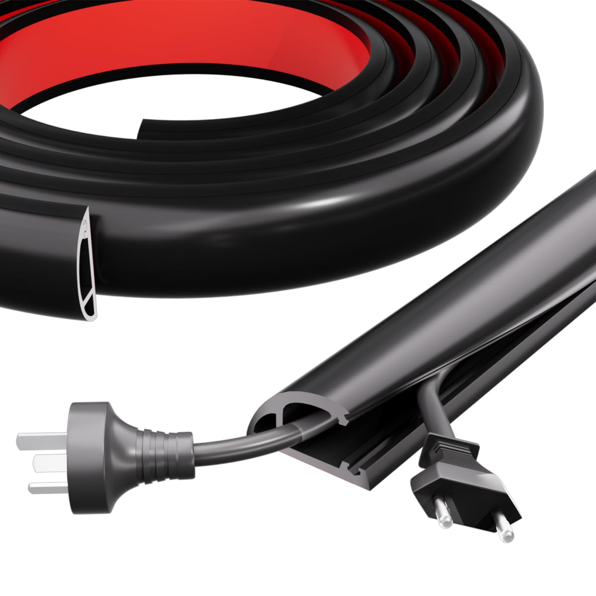 Kneelisa 4FT Side-Open Extension Cord Covers for Wires on Floor,Silicone Power Cable Protector Cord Hider Management Strip,Hide Electric Wire on Carpet,Chord Runner Protective Safety Wiremold,Black