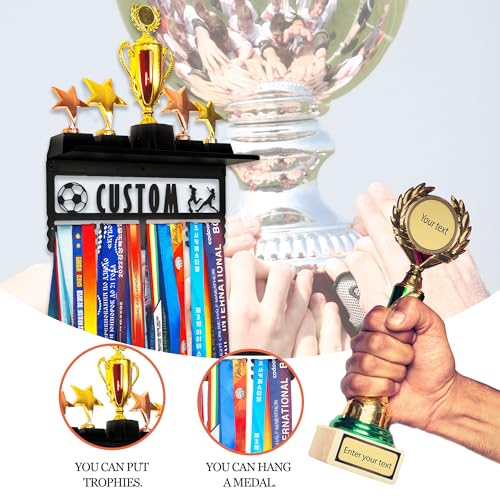 Personalized Medal Holder with Trophy Shelf - Custom Name Display Rack for 60 Medals