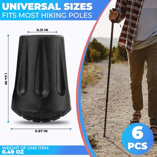 Hiking Pole Tips - 6 Pcs Rubber Replacement Tips for Trekking Poles