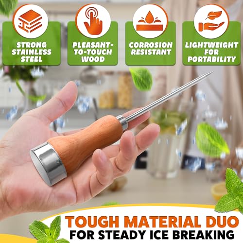 Ice Picks for Breaking in Freezer, 8.07 In, Stainless Steel, Wood