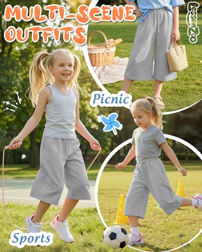 Girls' Wide Leg Capri Sweatpants - Light Heather Gray, 13-14 Years