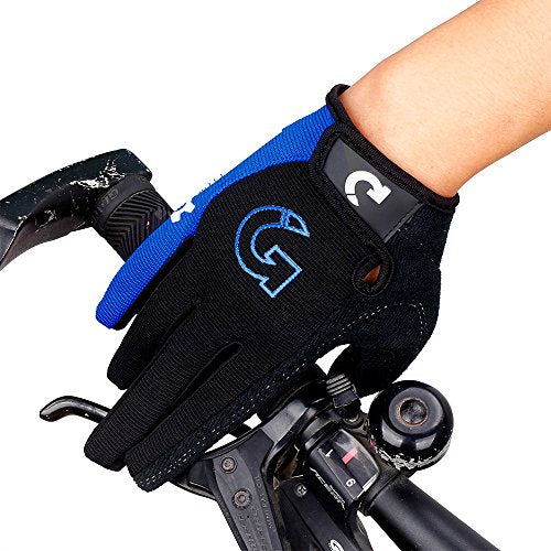 Breathable Foam Padded Cycling Gloves - Full Finger - Blue XL