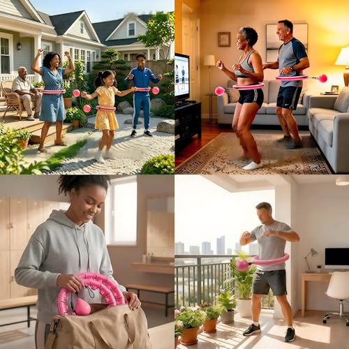 Pink Weighted Hula Hoop for Adult Fitness & Weight Loss - Adjustable & Portable