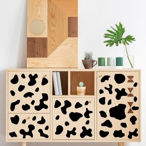 260 Pcs Self-Adhesive Black Cow Print Wall Stickers - 10 Sheets Removable Waterproof Vinyl Wall Decals for Kids Room, Nursery, Playroom, Home, Office, Studio Decor (Black)