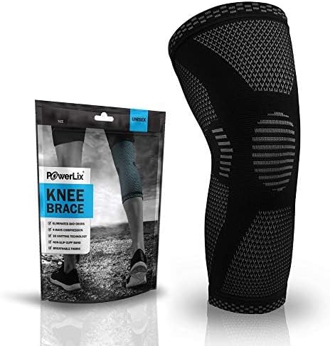 POWERLIX Knee Compression Sleeve - Ultimate Support for Running & Sports | Black, Large Size