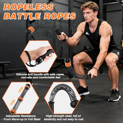 Ropeless Battle Rope - Cordless Fitness Rope with 8 Weight Rings - Black