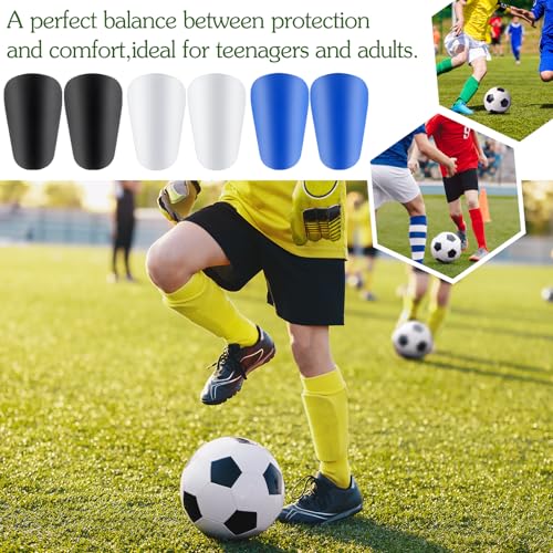 Vinsot 3 Pairs Mini Soccer Shin Guards - Black White Blue, 3.74 x 2.36 in, Lightweight Youth & Adult Protective Pads