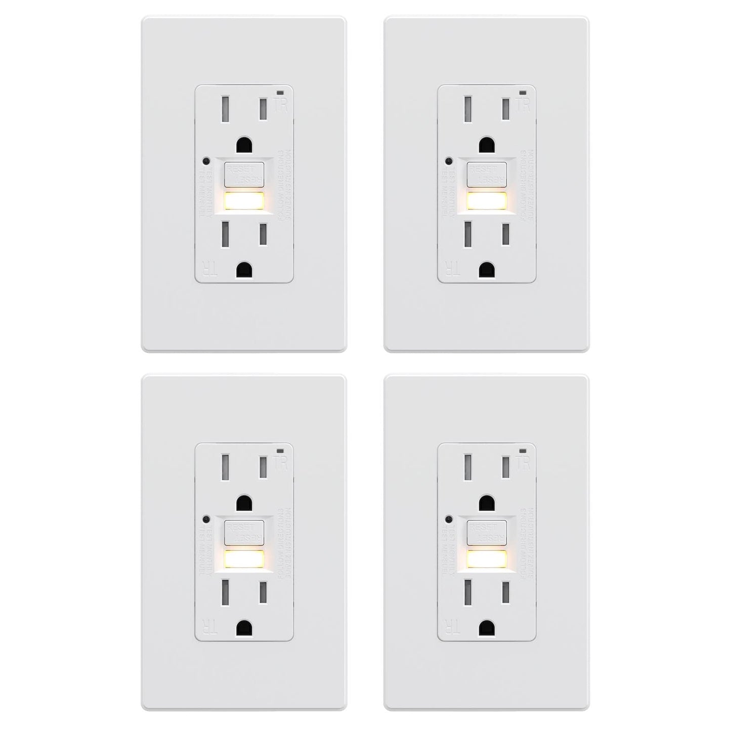 AIDA GFCI Outlet 15 Amp with Nightlight Plate,Self-Test Electrical Outlet, Tamper-Resistant Receptacle Ground Fault Circuit Interrupters, Wall Plate Included, UL Listed (4 Pack, Matte White)
