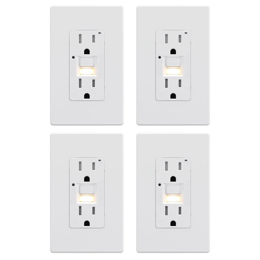 AIDA GFCI Outlet 15 Amp with Nightlight Plate,Self-Test Electrical Outlet, Tamper-Resistant Receptacle Ground Fault Circuit Interrupters, Wall Plate Included, UL Listed (4 Pack, Matte White)