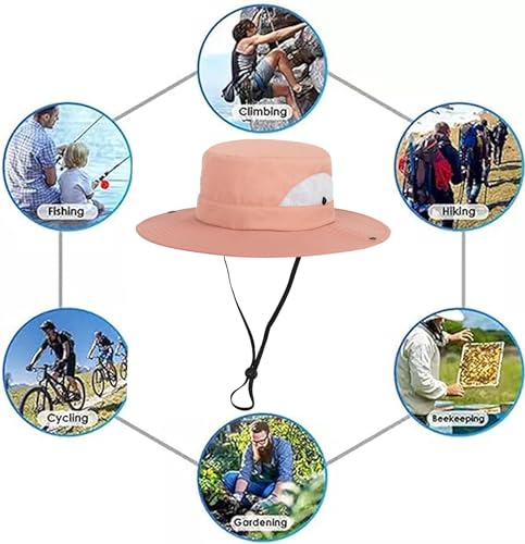 Kids UV Sun Hat with Chin Strap - Adjustable Wide Brim 7-14Y - Pink