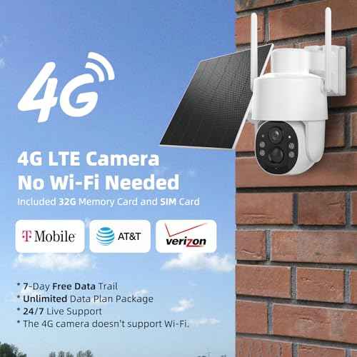 4G LTE Cellular No Wifi Security Cameras Outdoor, Solar Powered Wireless 4MP Cellular Security Camera, SD/Cloud Storage, PIR Motion Detection, Color Night Vision, 2 Ways Talk, Built in SIM Card