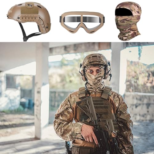 Tactical Airsoft Helmet Set with Goggles & Balaclava - A/PJ-MCTAN